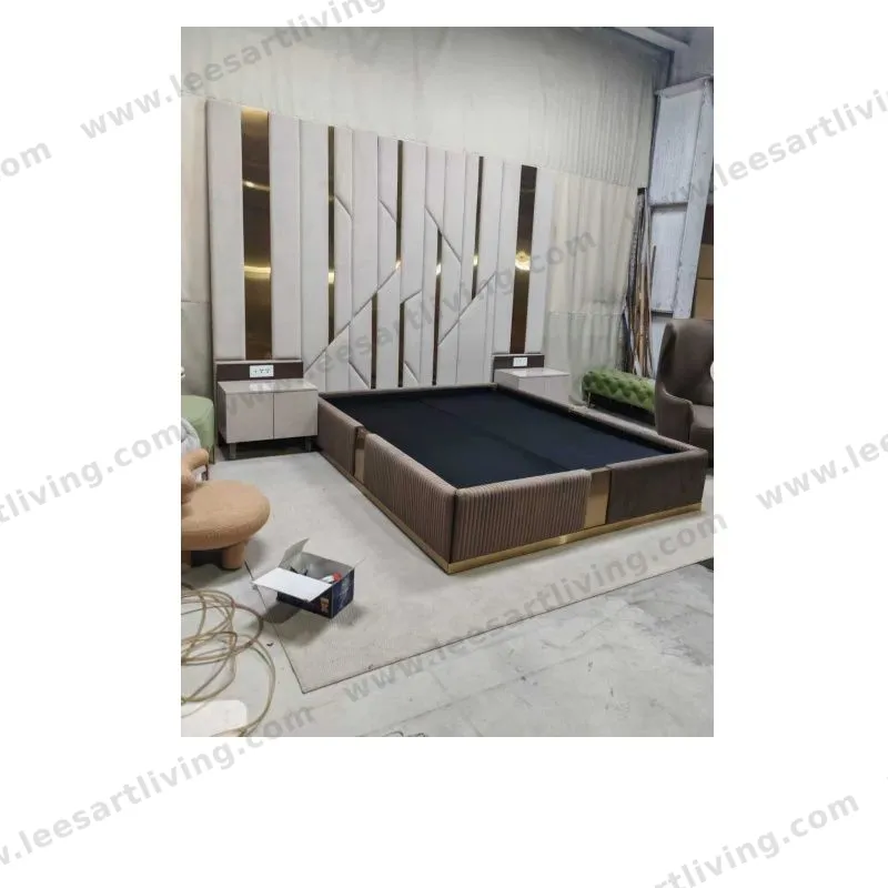 #251016  Luxury Bedroom Set Upholstered Soft Wall Panel Background Interior Decoration Custom High Big Headboard Villa Bed