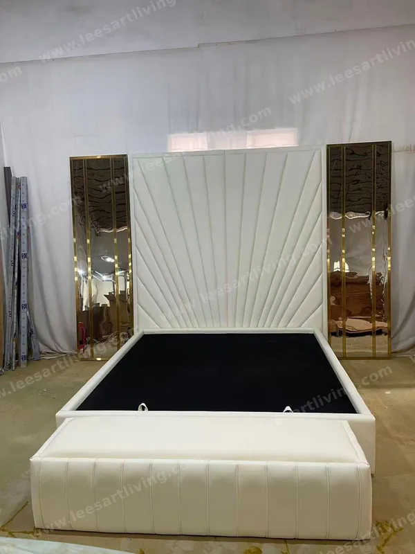 260311 Luxury Bedroom Set Upholstered Soft Wall Panel Background Interior Decoration Custom High Big Headboard Villa Bed